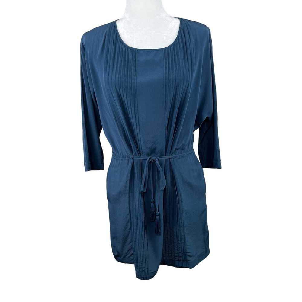 Greylin Pleated 100% Silk Blue Mini Dress Tie Wai… - image 1