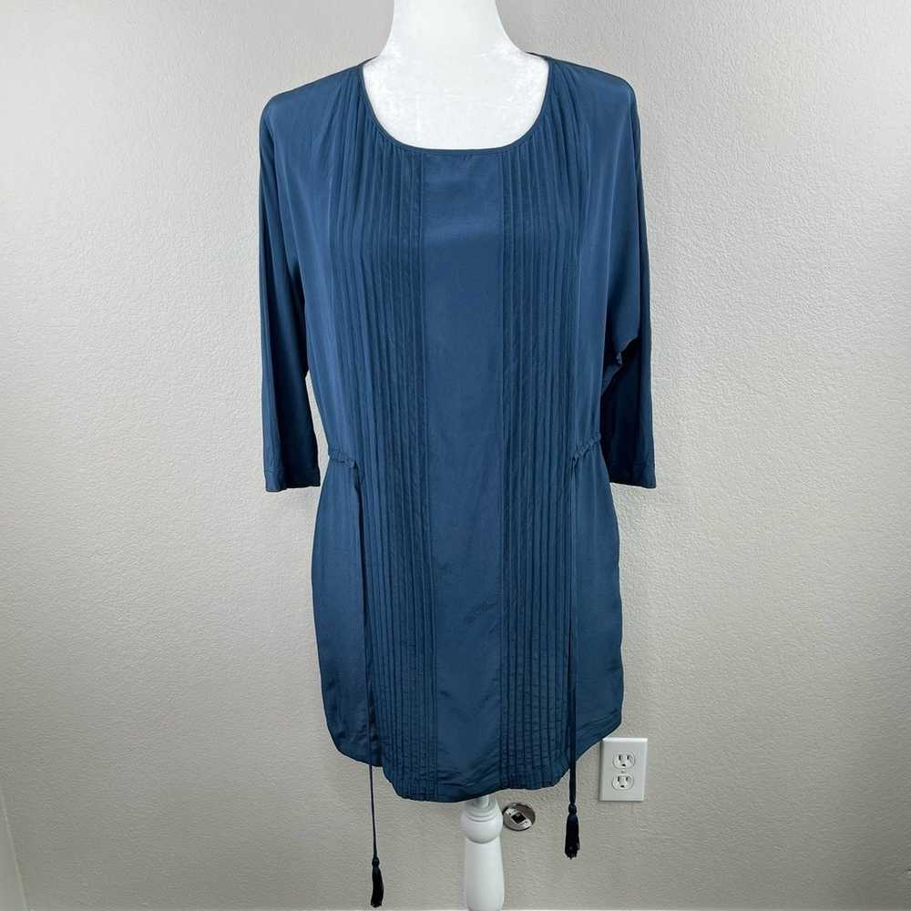 Greylin Pleated 100% Silk Blue Mini Dress Tie Wai… - image 3