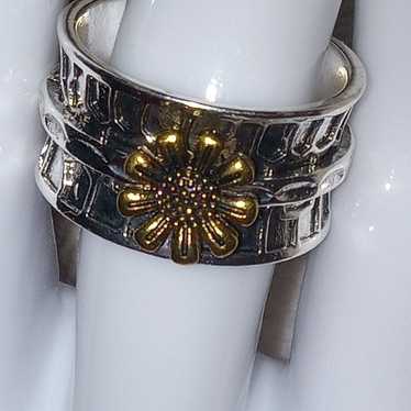 Wide Band Vintage Design Alloy Sunflower Ring Siz… - image 1