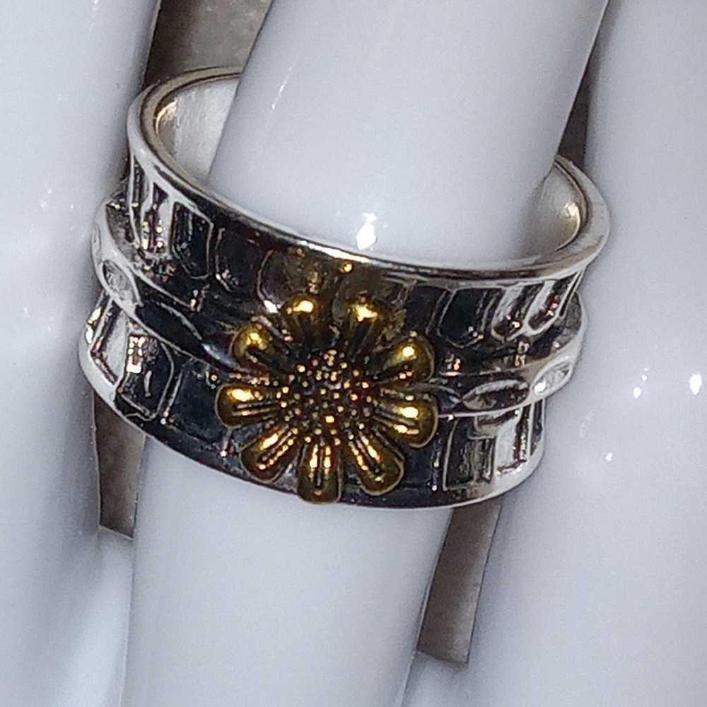 Wide Band Vintage Design Alloy Sunflower Ring Siz… - image 3