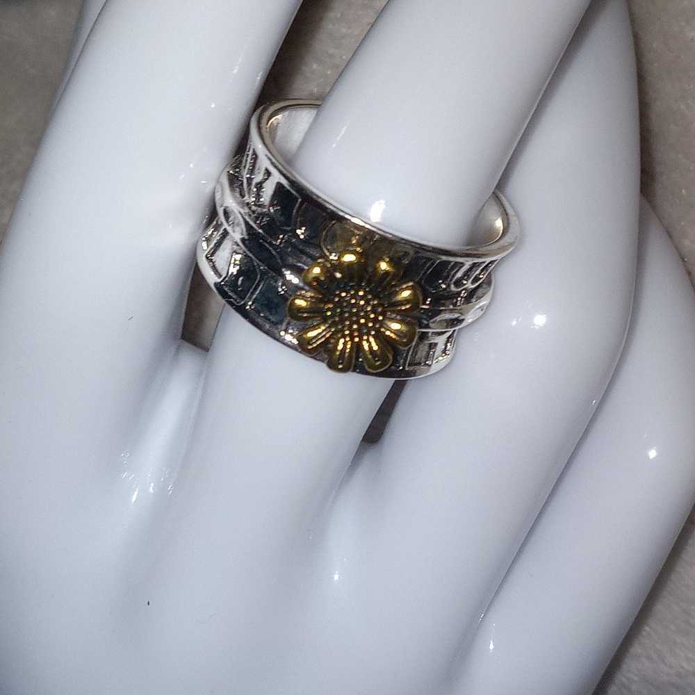 Wide Band Vintage Design Alloy Sunflower Ring Siz… - image 4