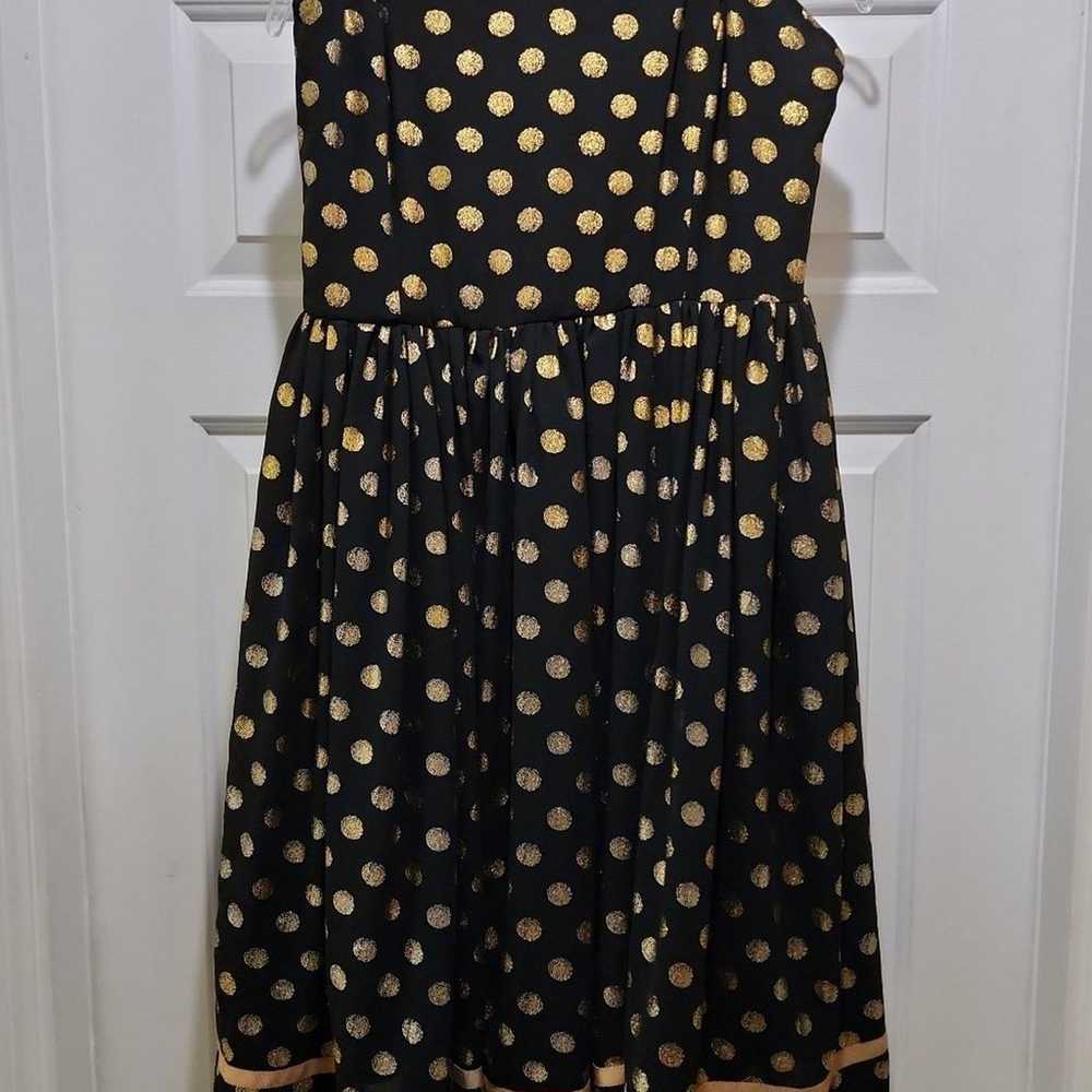 Modcloth Geode Black and Gold polka dot Dress Siz… - image 1