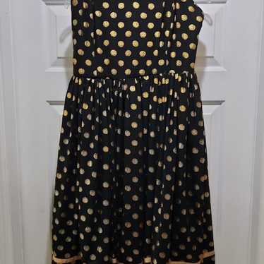 Modcloth Geode Black and Gold polka dot Dress Siz… - image 1