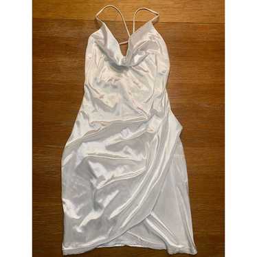 White Satin Cowl Neck Slip Dress With Criss Cross… - image 1