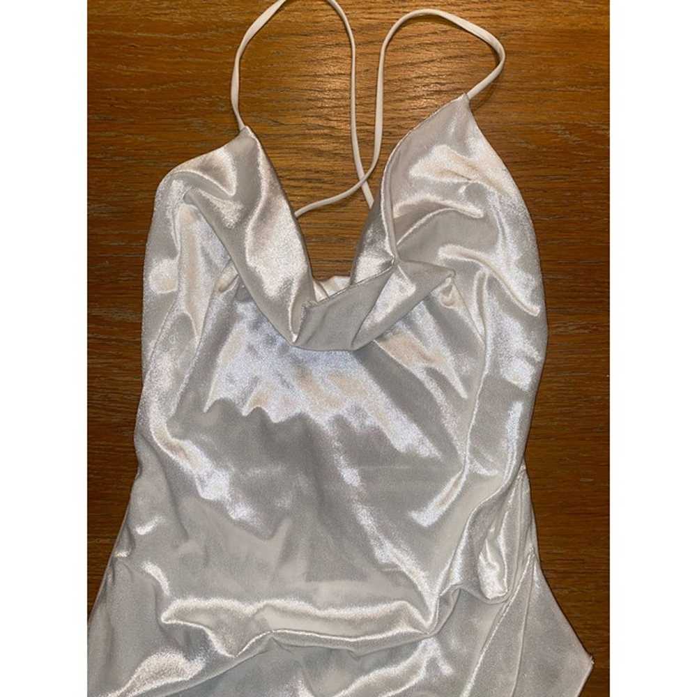 White Satin Cowl Neck Slip Dress With Criss Cross… - image 2