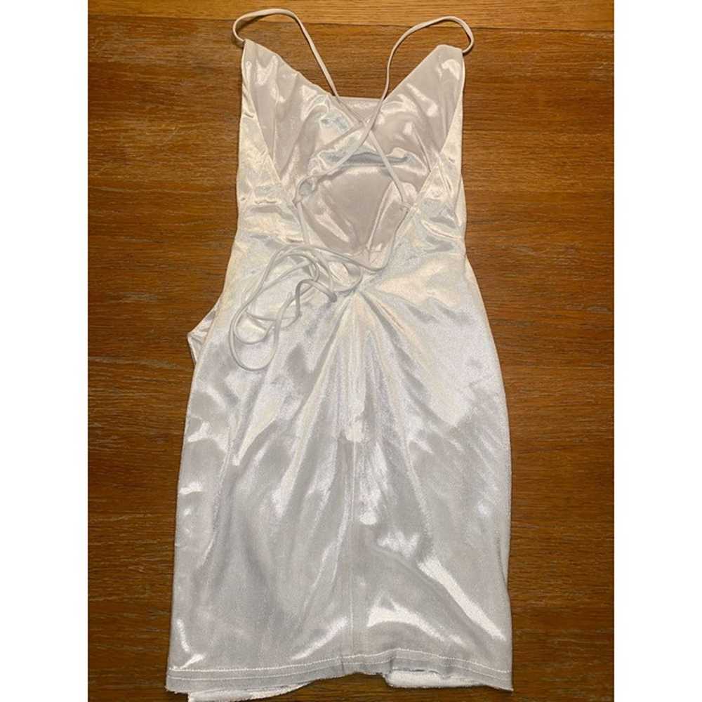 White Satin Cowl Neck Slip Dress With Criss Cross… - image 5