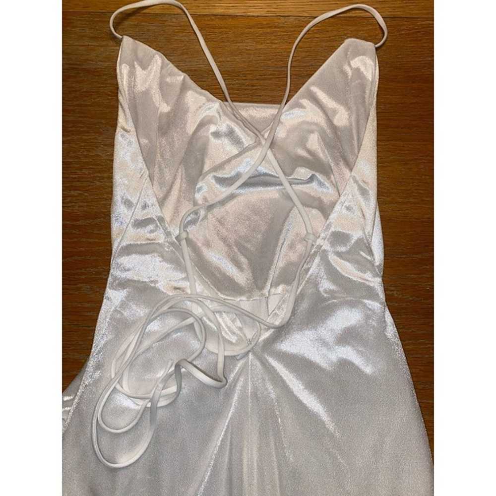 White Satin Cowl Neck Slip Dress With Criss Cross… - image 6