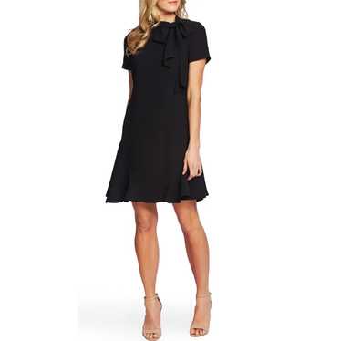 CeCe Mini Dress Women's 4 Black Bow Neck Short Sle