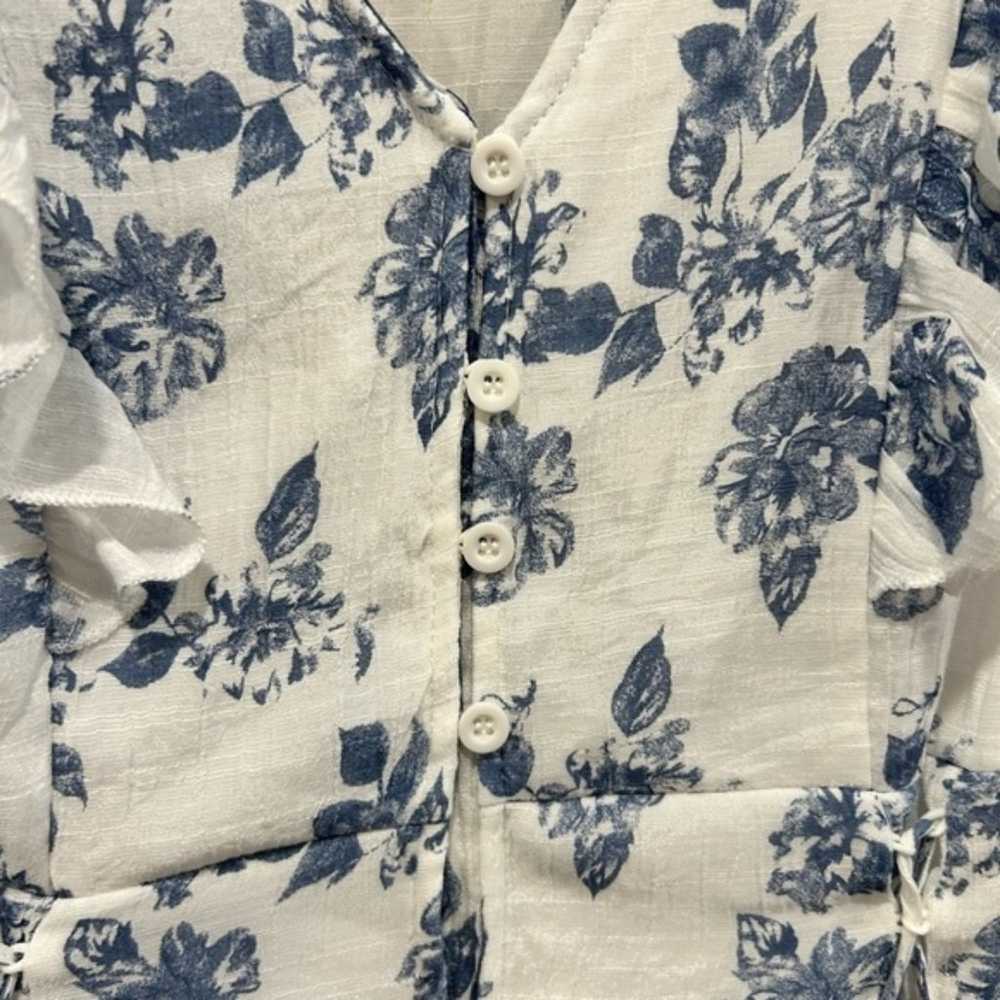 Anthropologie J Gee White Blue Floral Print Ruffl… - image 3