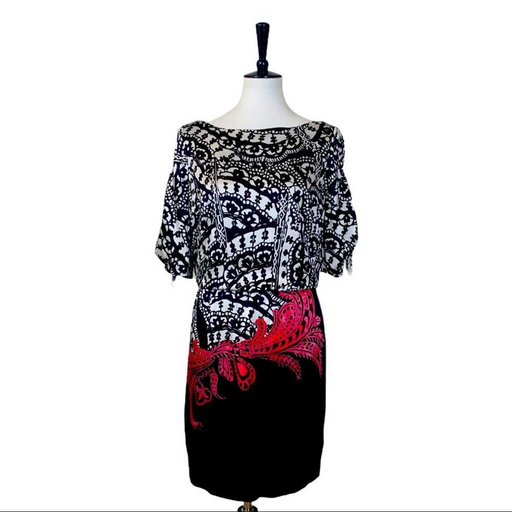 White House Black Market WHBM Black Pink Paisley … - image 1