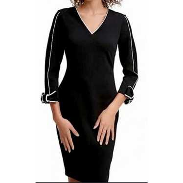 CALVIN KLEIN PIPED BOW -SLEEVES SHEATH DRESS, BLAC