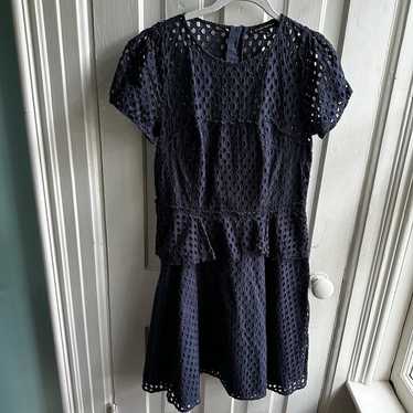 Banana Republic Geo Lace Peplum Dress Navy Blue