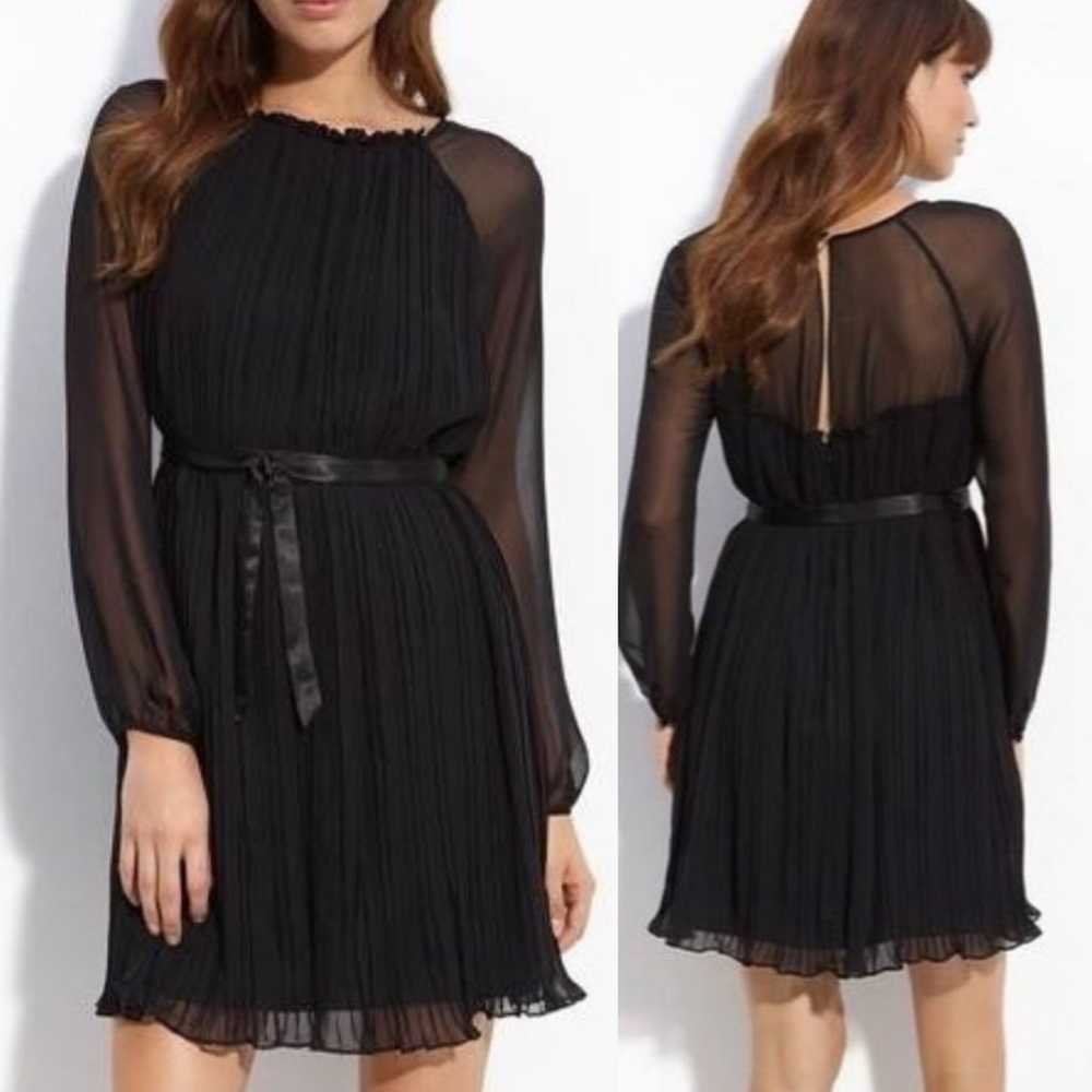 Aidan Mattox Black Pleated Chiffon Long Sleeve Ti… - image 1