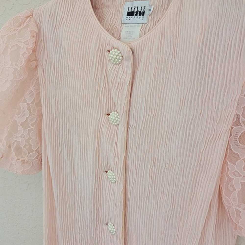 Vintage Leslie Fay Petites Pink Dress Lace Puff S… - image 5