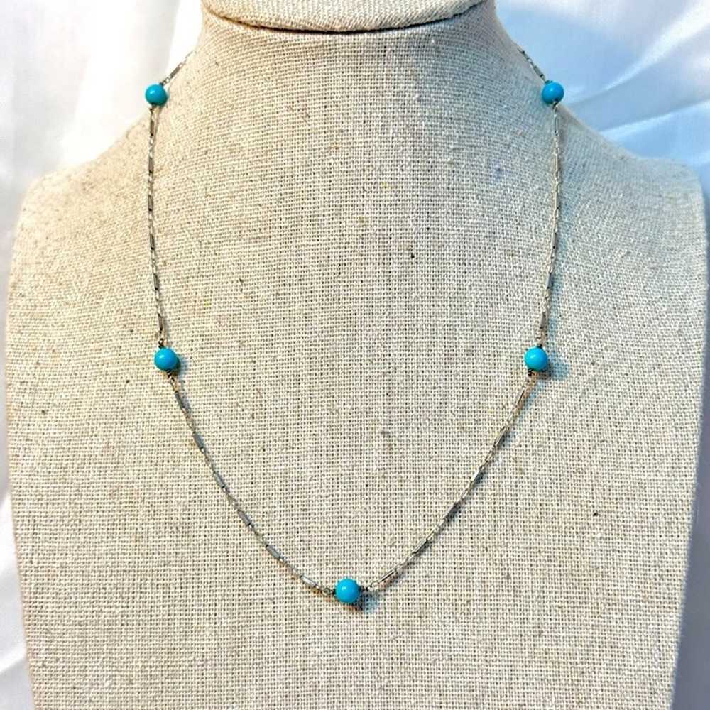 VTG Sterling Silver 925 Turquoise Beaded Link Nec… - image 1