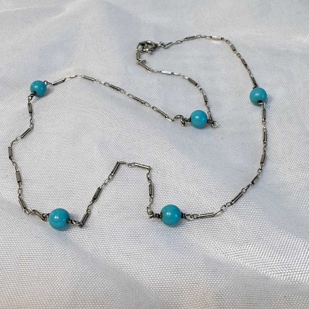 VTG Sterling Silver 925 Turquoise Beaded Link Nec… - image 5