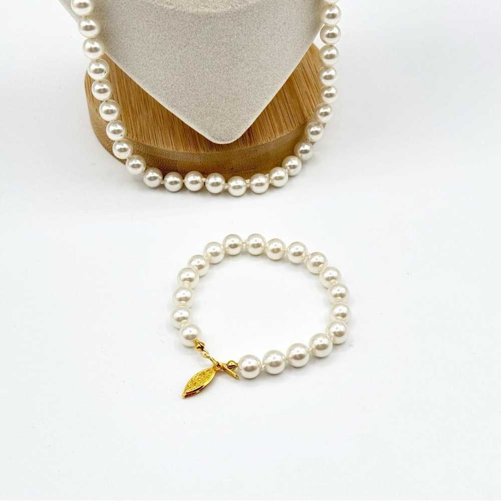 Vintage White Ivory Faux Pearls Gold Tone Necklac… - image 3