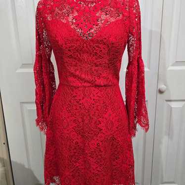 EUC BCBGMAXAZRIA Red Lace A-line Bell Sleeve Lined