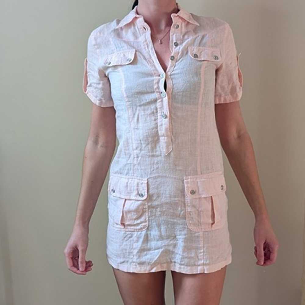 Light Pink 100% Linen Shirt Dress Size S - image 1