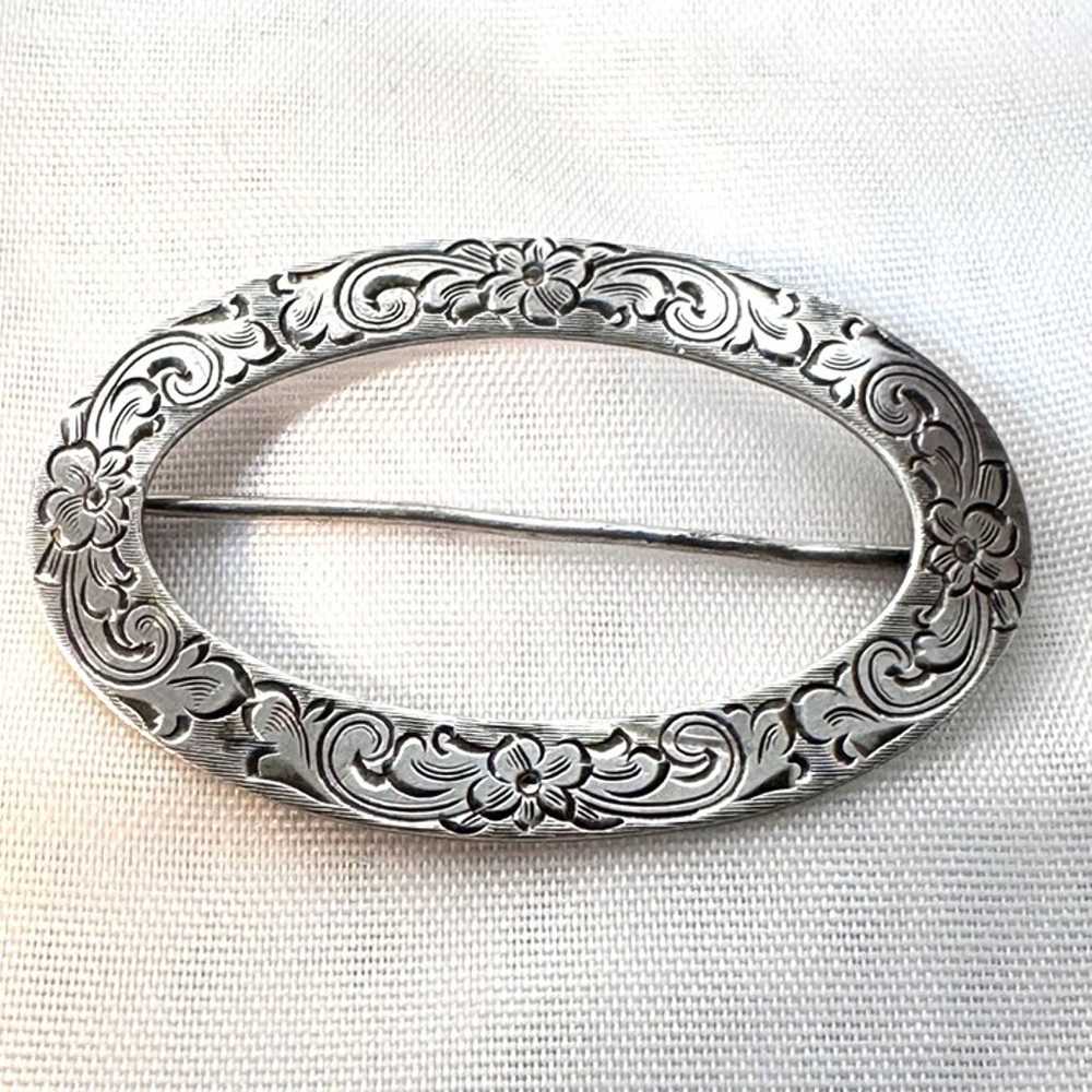 VTG Solid Sterling Silver 925 Scroll Design Oval … - image 2