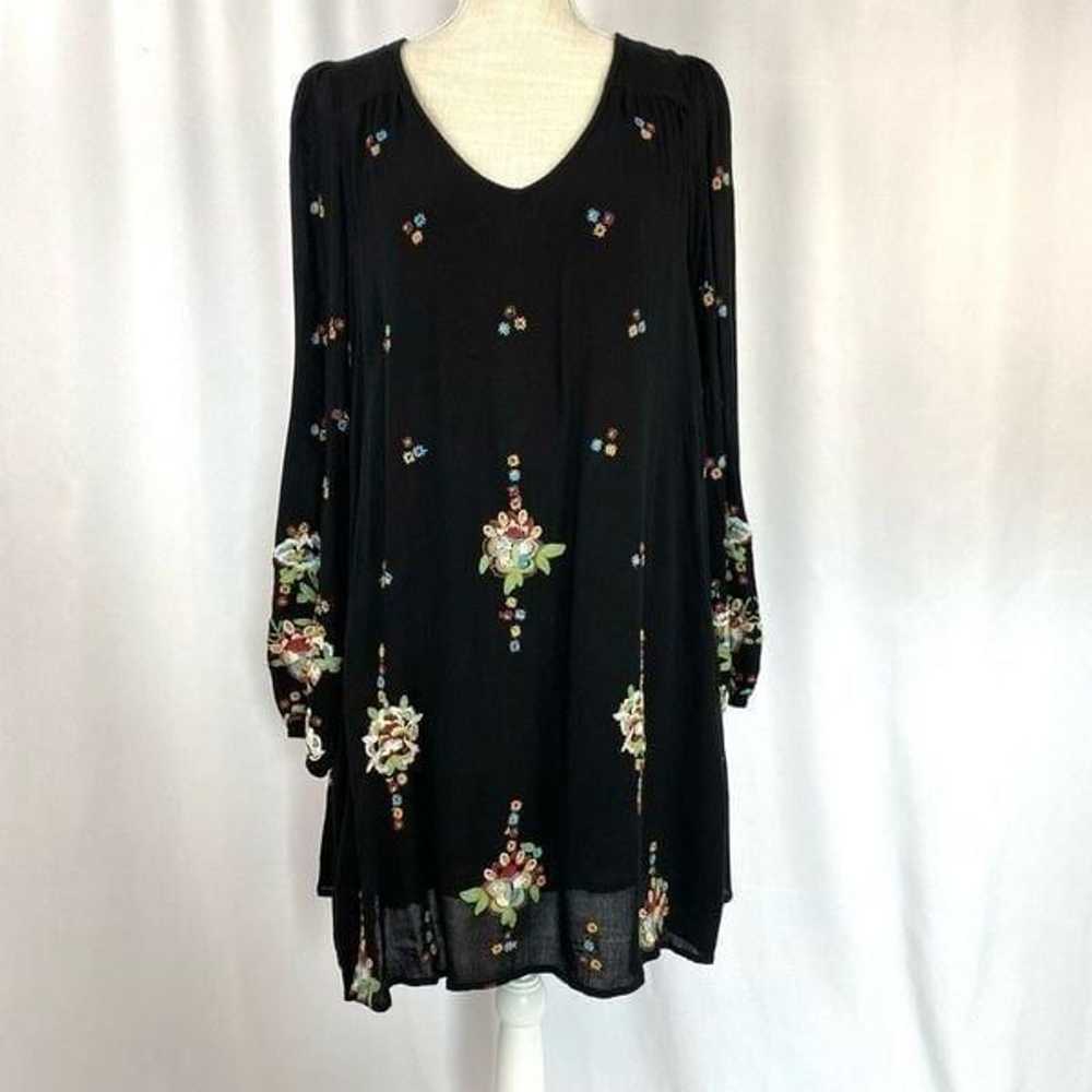 Free People Mini Dress Oxford Embroidered Black  … - image 1