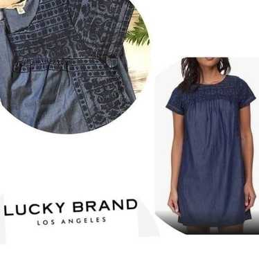 Lucky Brand Women's Blue Short Sleeve Embroidered 