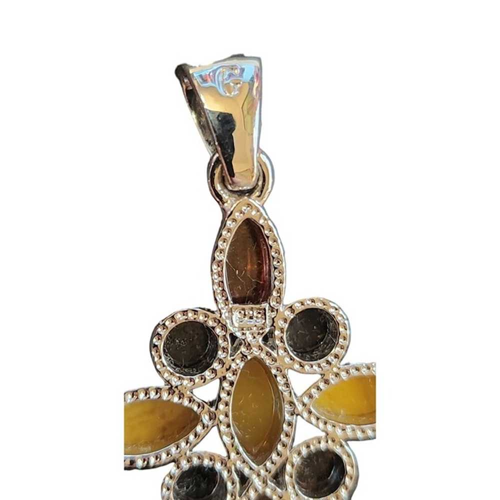 Amber-Like Sterling Silver Cross Pendant – Honey … - image 3