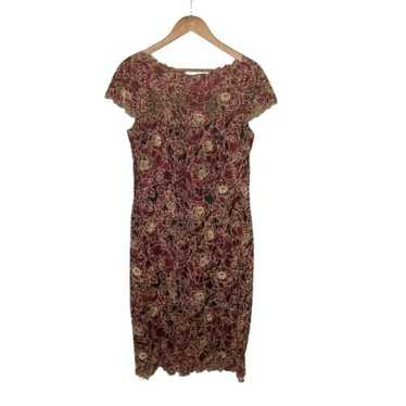 Tadashi Shoji Rose Motif Sheath Dress Size 10 Bur… - image 1