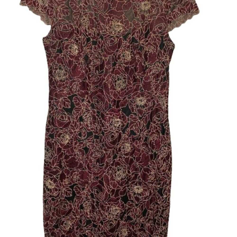 Tadashi Shoji Rose Motif Sheath Dress Size 10 Bur… - image 3