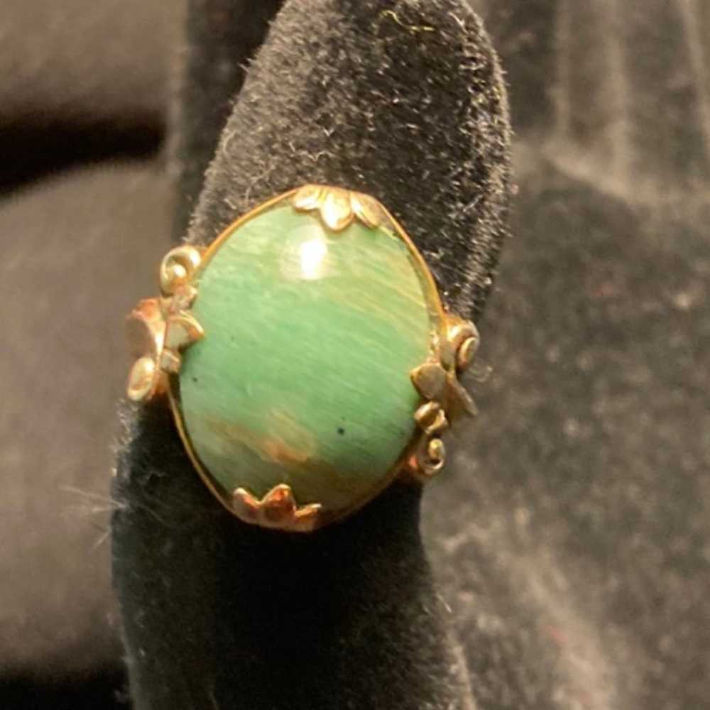 Beautiful vintage estate 10 k gold filled JADE ri… - image 1