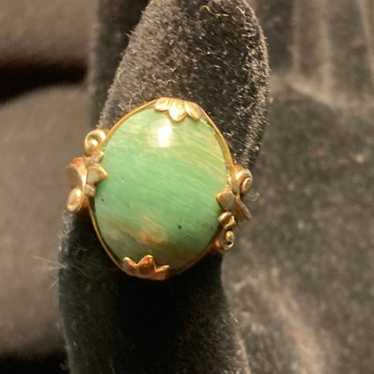 Beautiful vintage estate 10 k gold filled JADE ri… - image 1