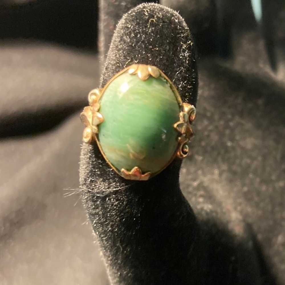 Beautiful vintage estate 10 k gold filled JADE ri… - image 3