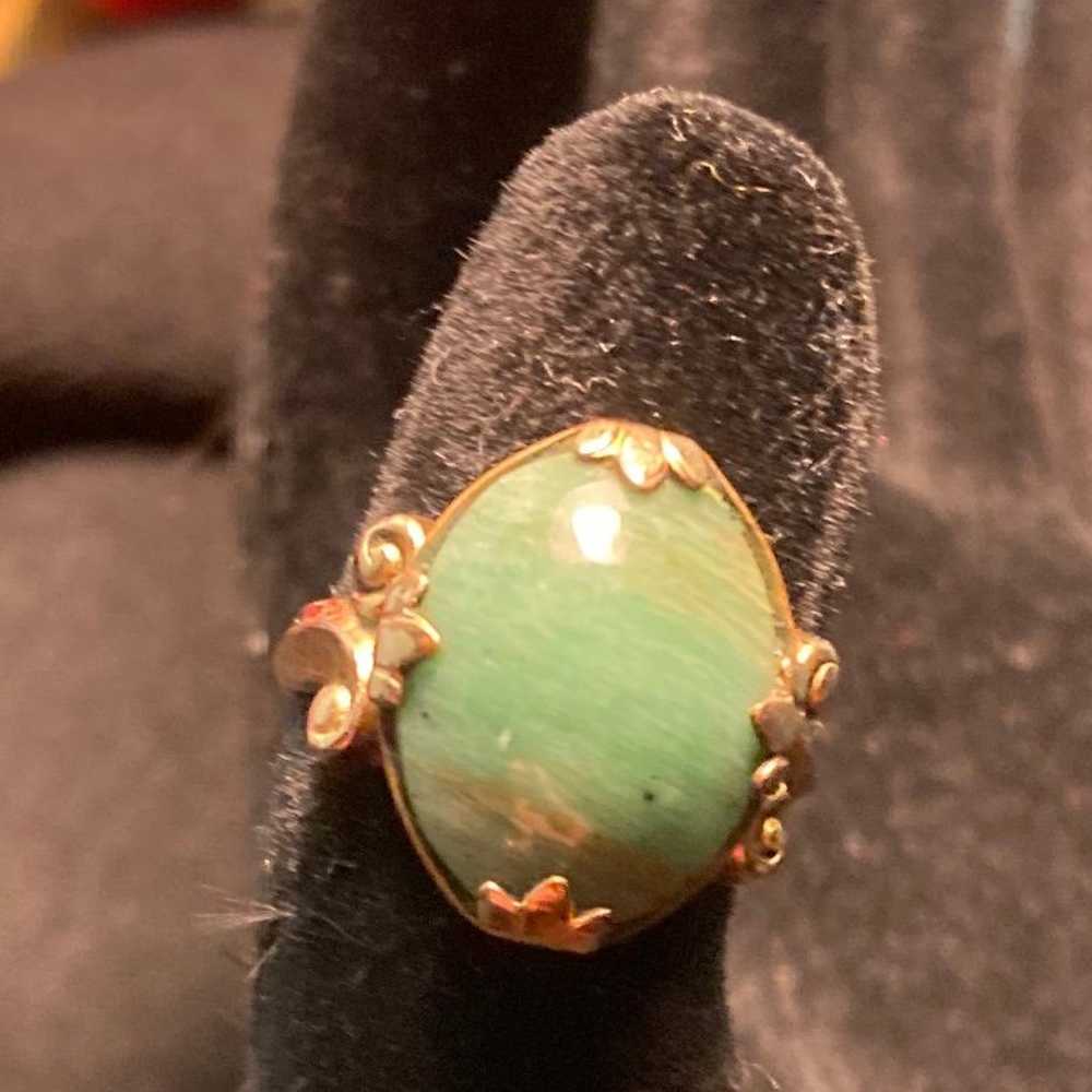 Beautiful vintage estate 10 k gold filled JADE ri… - image 6