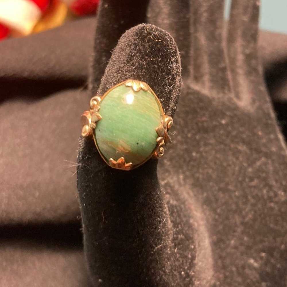 Beautiful vintage estate 10 k gold filled JADE ri… - image 8