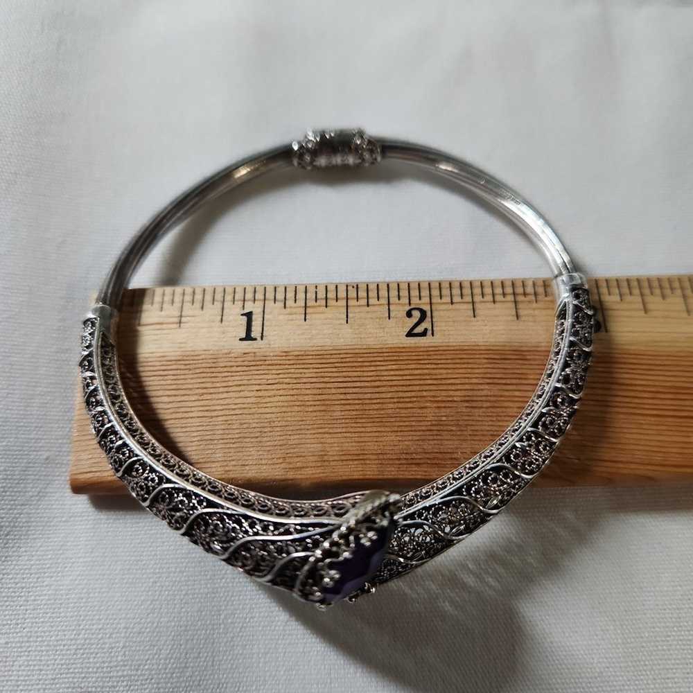 Sterling Silver Gemstone Filigree Bypass Cuff Bra… - image 3