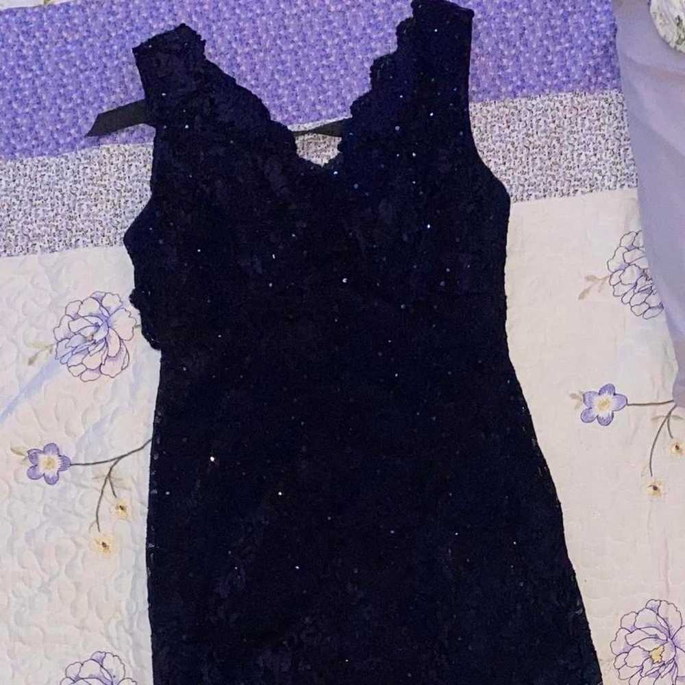 Vintage Black and navy sequin dress with floral l… - image 1