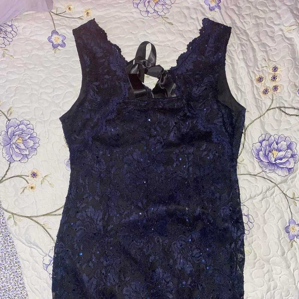 Vintage Black and navy sequin dress with floral l… - image 3