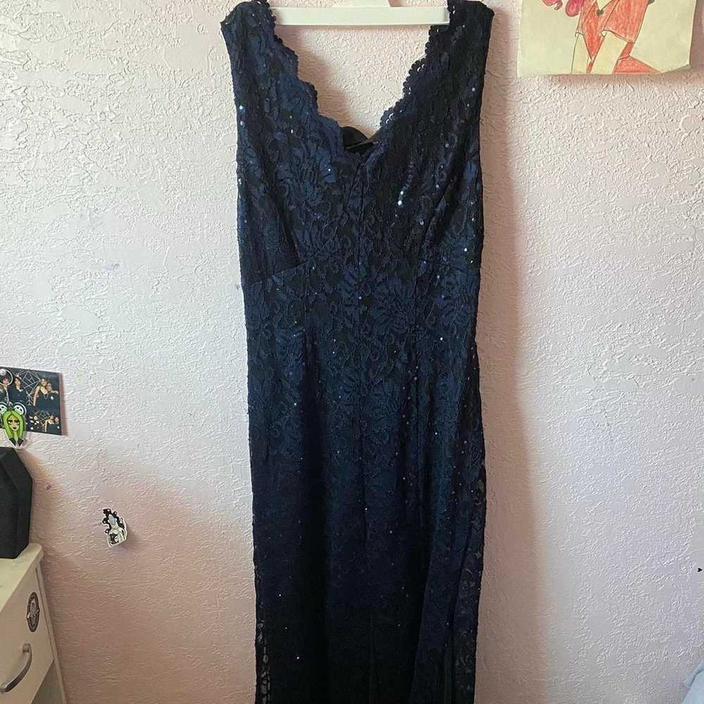 Vintage Black and navy sequin dress with floral l… - image 4