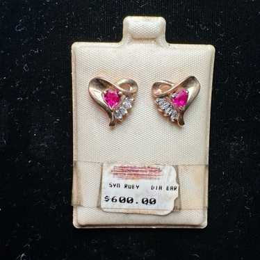 Vintage 10k Gold Heart Shaped Earrings, Genuine B… - image 1