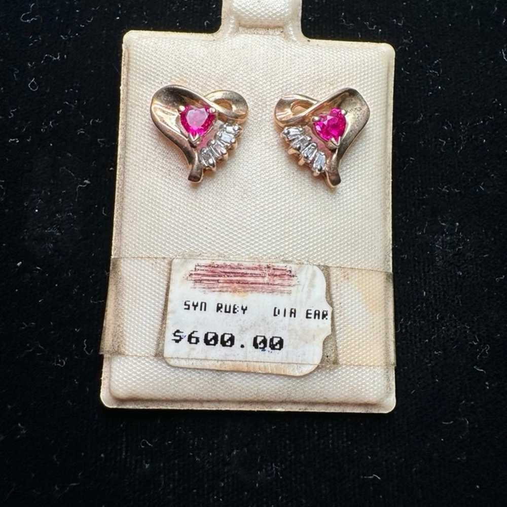 Vintage 10k Gold Heart Shaped Earrings, Genuine B… - image 2