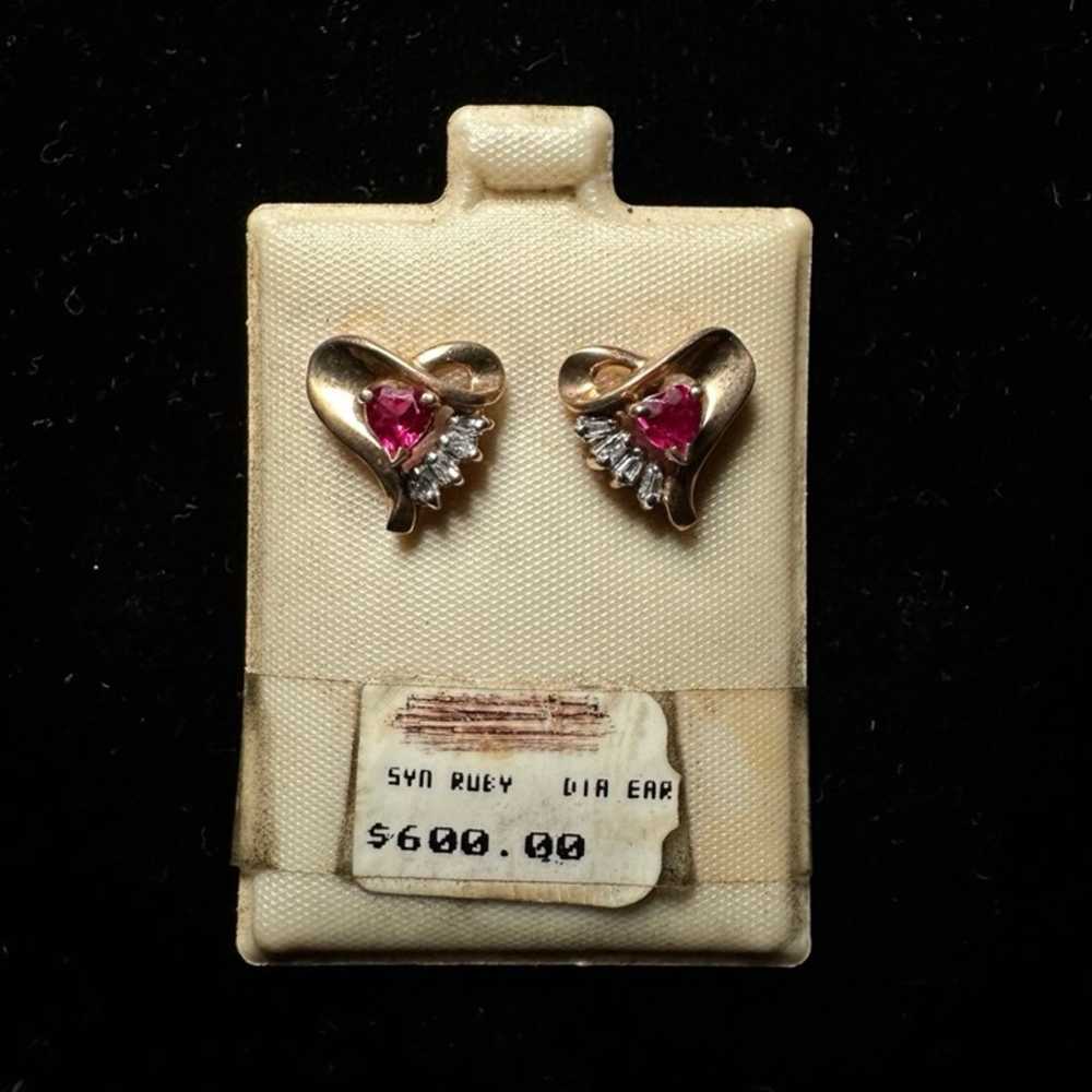 Vintage 10k Gold Heart Shaped Earrings, Genuine B… - image 3