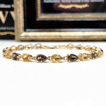 10k Solid Yellow Gold Genuine Citrine & Smoky Qua… - image 1