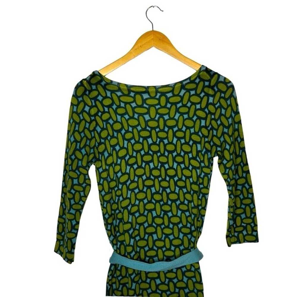 Boden Retro Green Blue Long Sleeve 100% Wool Art … - image 11