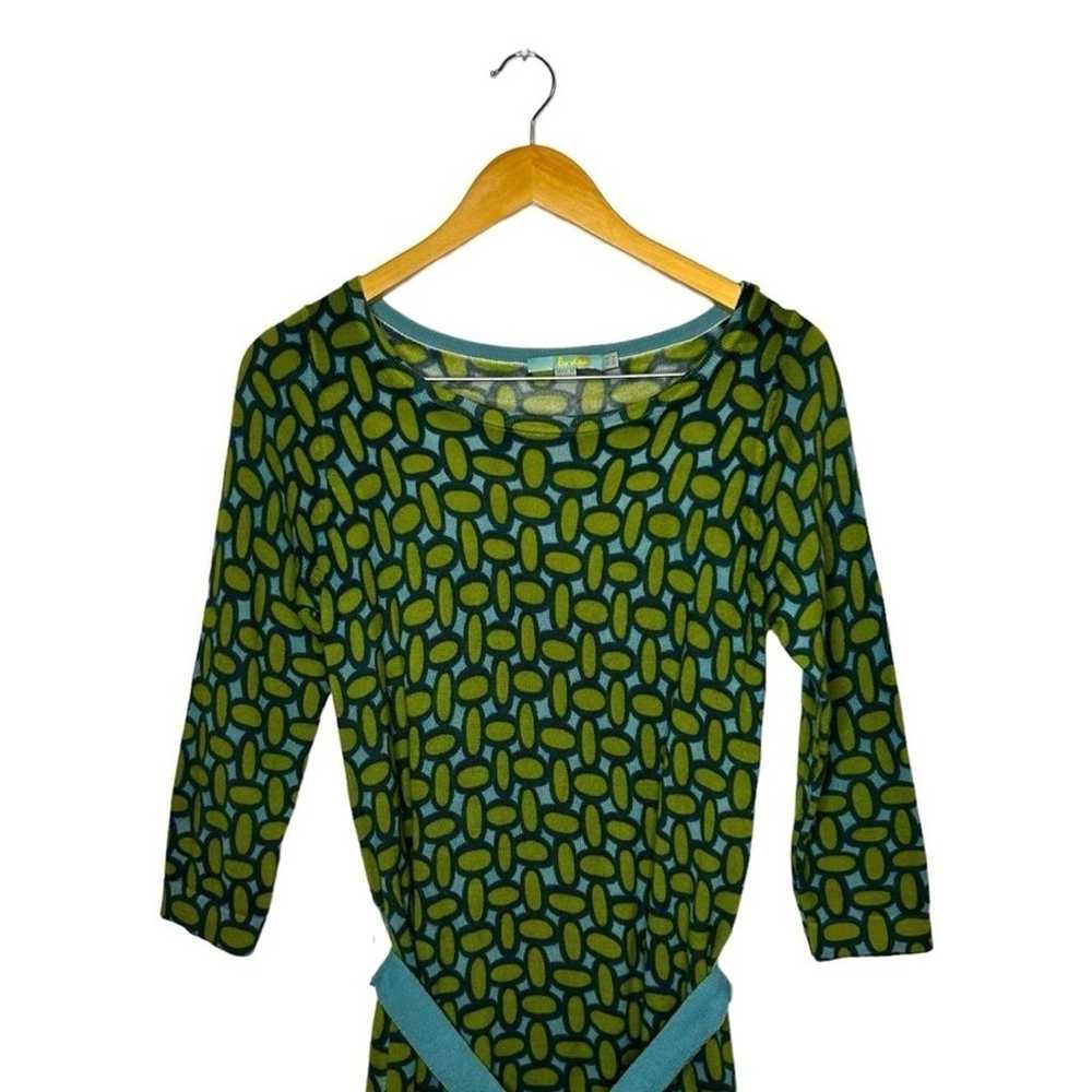 Boden Retro Green Blue Long Sleeve 100% Wool Art … - image 3