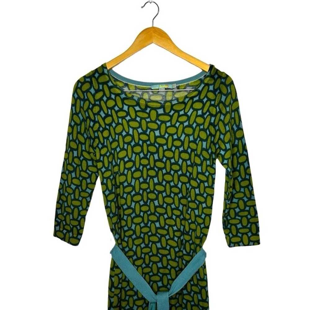 Boden Retro Green Blue Long Sleeve 100% Wool Art … - image 5