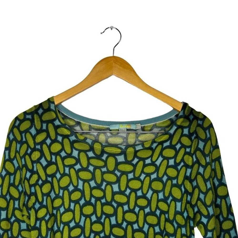 Boden Retro Green Blue Long Sleeve 100% Wool Art … - image 7