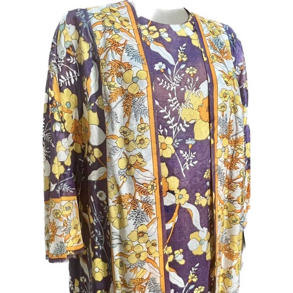 VTG Loungewear Layered Floral Wrap Dress & Coat R… - image 1