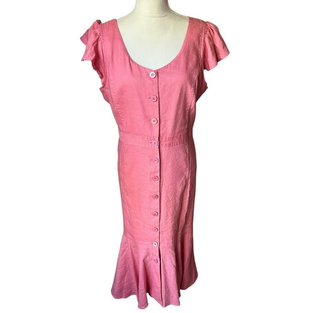 Rachel Parcell Pink Button Down Linen Blend Flutt… - image 2