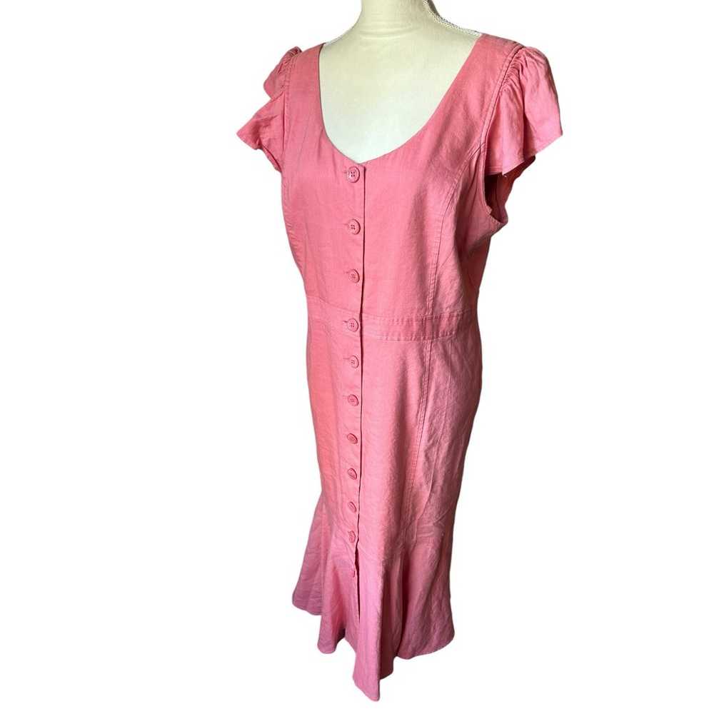 Rachel Parcell Pink Button Down Linen Blend Flutt… - image 3