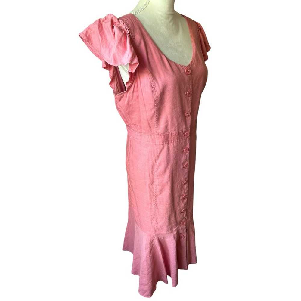 Rachel Parcell Pink Button Down Linen Blend Flutt… - image 5